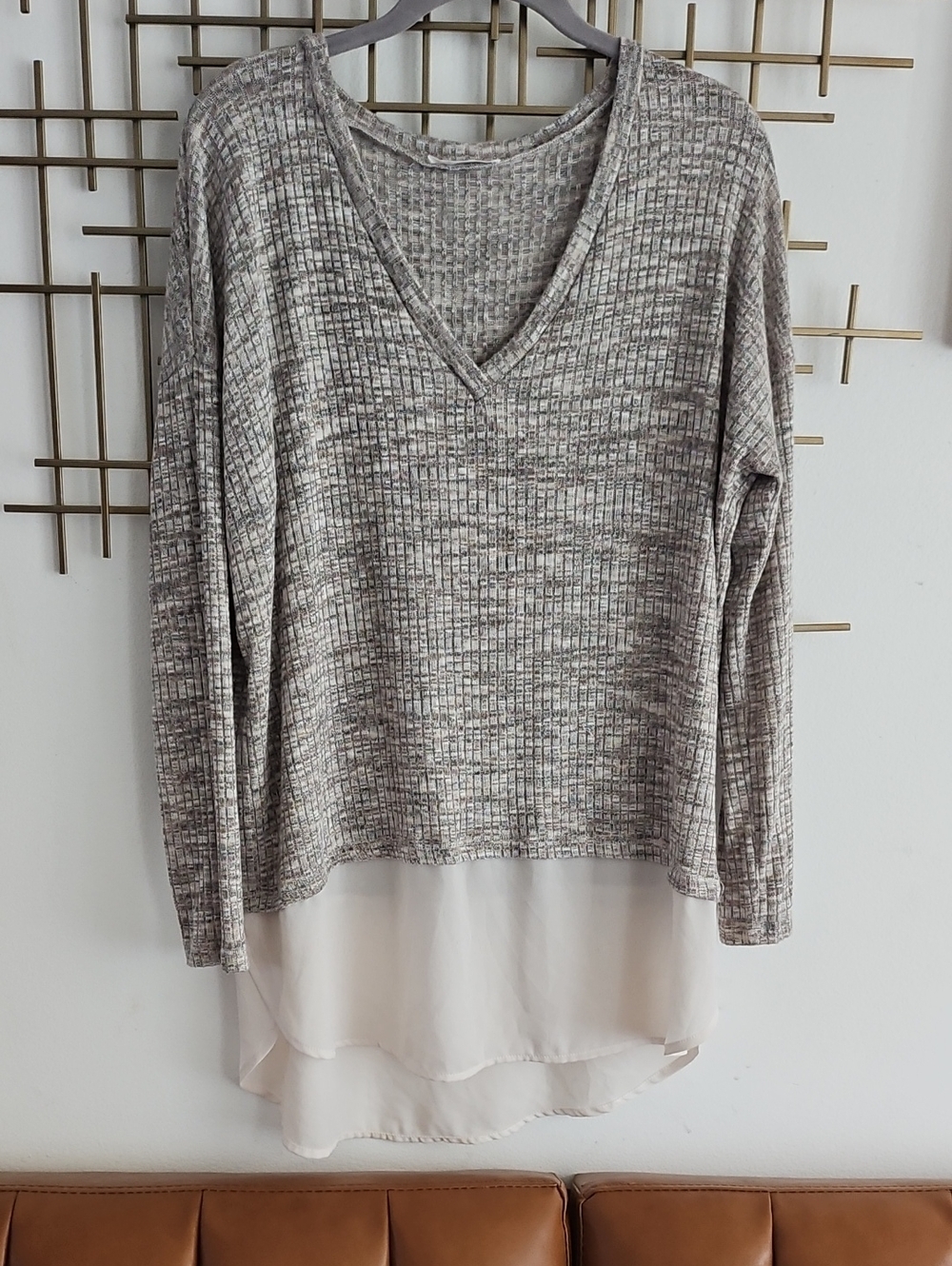 XL- Lush- Gray V-Neck Layered Hem Tunic